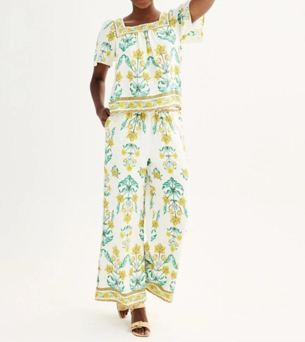 Draper James Floral Pants Size S‎ Linen Rayon Blend Boho Cottagecore Chic